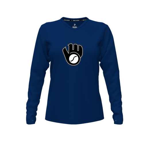 [FTLVPTNV-FYXS-LOGO3] Decker Performance T-Shirt (Female Youth XS, Navy, V Neck, Logo 3, Long Sleeve)