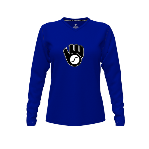 [FTLVPTRY-FYXS-LOGO3] Decker Performance T-Shirt (Female Youth XS, Royal, V Neck, Logo 3, Long Sleeve)