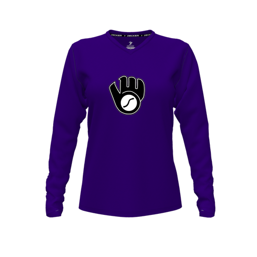 [FTLVPTPP-FYXS-LOGO3] Decker Performance T-Shirt (Female Youth XS, Purple, V Neck, Logo 3, Long Sleeve)